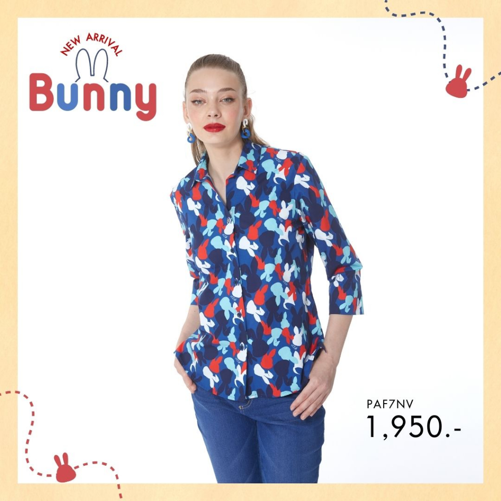 GSP Woman's shirt Bunny เสื้อเชิ้ตผู้หญิง แขนสามส่วน สีกรม PAF7NV