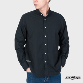 GALLOP : OXFORD CASUAL MANDARIN COLLAR SHIRT เสื้อเชิ๊ตคอจีนแขนยาว รุ่น GW9024 สี Super Black - ดำ