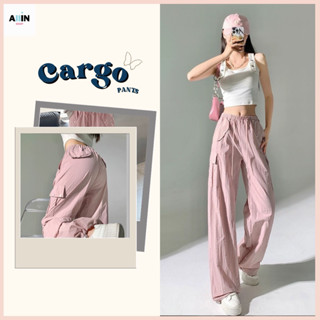 พร้อมส่ง💕Pink Cargo Pants กางเกงขายาว กางเกงเอวสูง กางเกงคาร์โก้ กางเกง cargo Y2K เสื้อผ้าสไตล์เกาหลี