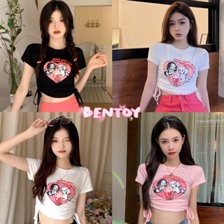 bentoy(52166)เสื้อยืดไหมพรม แขนสั้น ลายการ์ตูน ดีเทลสายรูดสองข้าง คอกลมน่ารัก