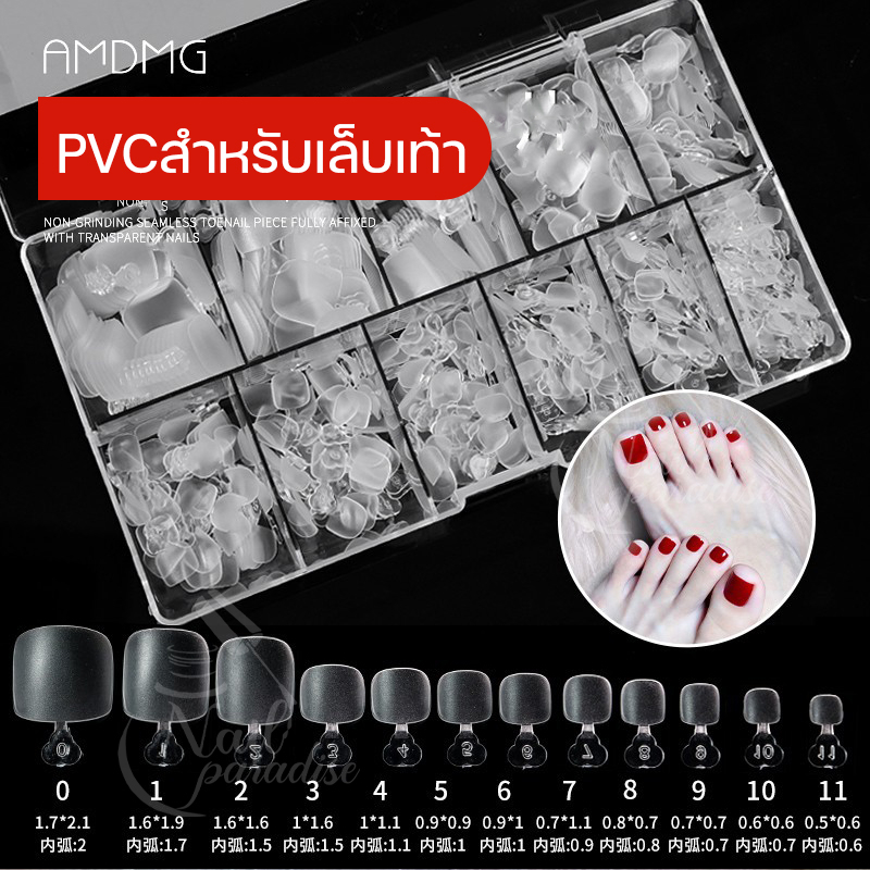 พร้อมส่งทุกวัน ใหม่ PVC เท้า AMDMG เล็บปลอมสำหรับเท้า แยกขนาด แบบกล่อง 240และ 500ชิ้น False Toenails Full Cover