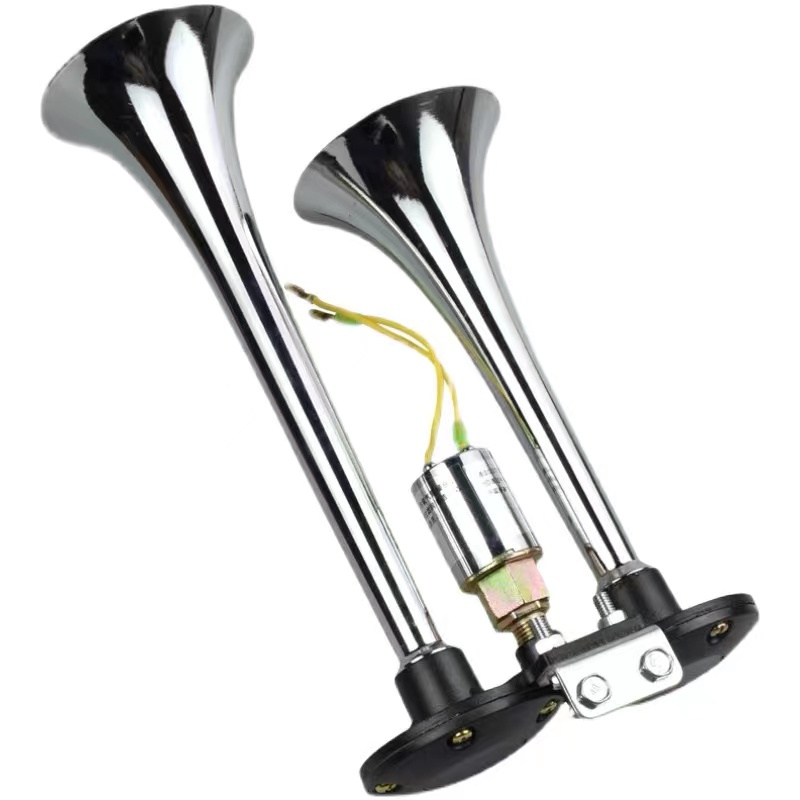 แตรด่วนไฟฟ้าปากเหล็ก 2 ปากสั้น แตรลมสำหรับ รถบรรทุก รถบัส รถสิบล้อ เรือ รถบรรทุก ใช้ได้ทั้ง 12V-24V