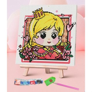 (พร้อมส่ง) ภาพติดเพชร คลอสติชคริสตัล แบบขึงเฟรม ขนาด20x20cm diamond painting ภาพวาดเพชร ศิลปะ DIY 5D ภาพตกแต่งบ้าน