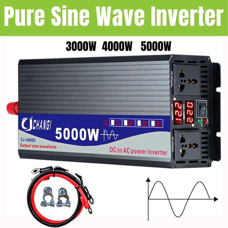 อินเวอร์เตอร์เพียวซายเวฟ5000W รุ่น12V/24V inverter pure sine wave ราคาพิเศษ DC TO AC Inverter ใช้ได้กับแอร์ 12000btu