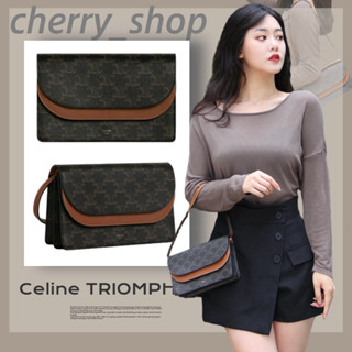 💯CELINE TRIOMPHE CANVAS logo print and sheepskin strap wallet🍒/สตรี/กระเป๋าสตางค์