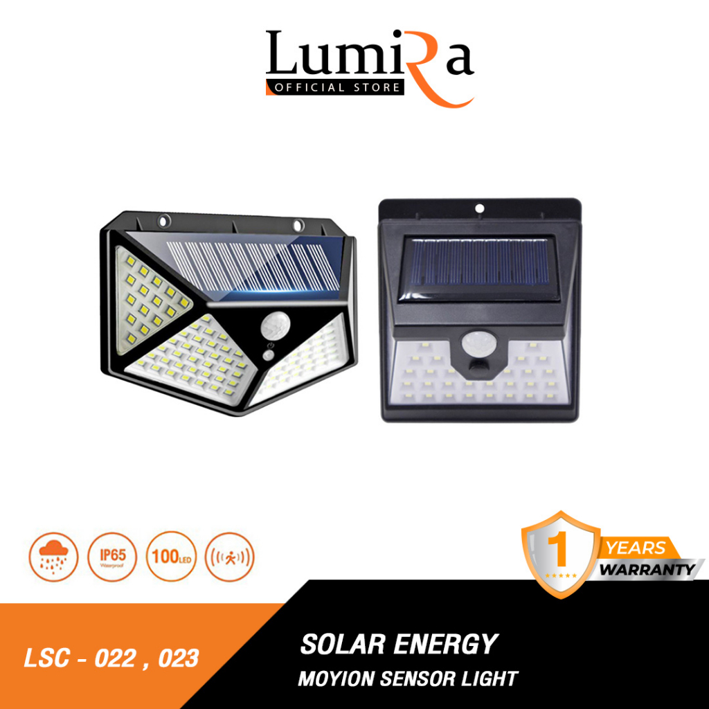 Lumira ไฟโซล่าเซลล์ติดผนัง รุ่น LSC-022 , LSC-023 ไฟโรงรถ LED100ดวง ปรับได้ 3โหมด รับประกัน 1ปี
