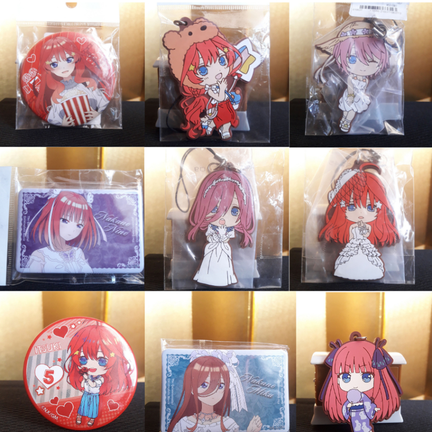 งานจับรางวัลichiban kuji พวงกุญแจเข็มกัดอนิเมะแท้Bandaiเจ้าสาวผมเป็นแฝดห้า5-Toubun no Hanayome
