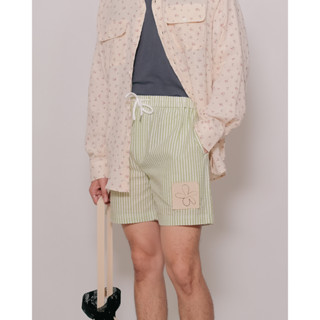 CLUB ✿ 17 Stripe-Textured Pajama Shorts in Green/White | กางเกงขาสั้น ผ้า Seersucker ลายริ้ว สีเขียวสลับขาว