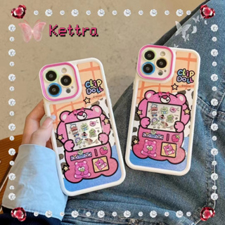 💜Kettra💜ป้องกันการหล่น ขอบเต็ม iPhone 11 14 pro max การ์ตูน หมีสตอเบอรี่ ขอบขาว สาวน่ารักหัวใจ case for iPhone 12 13