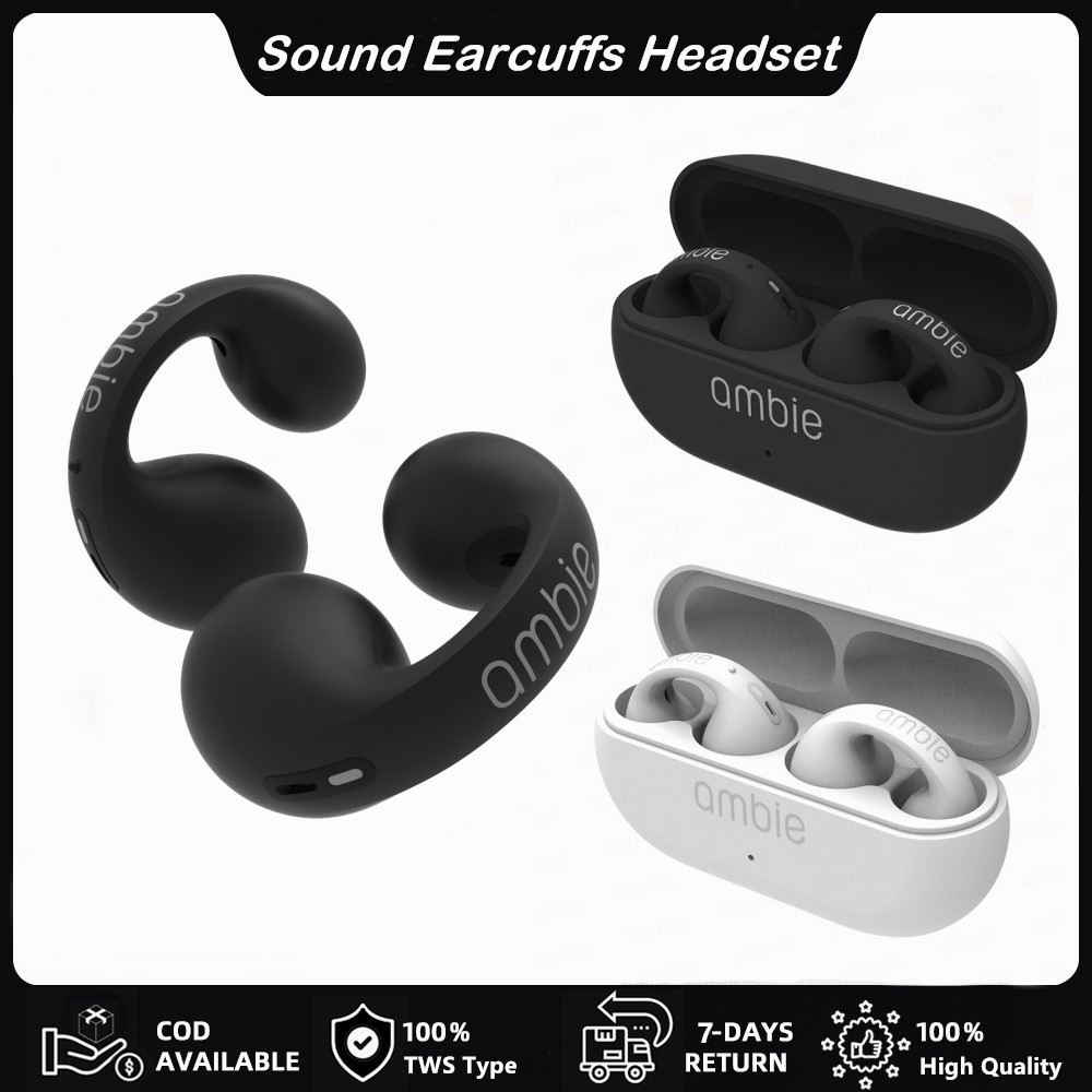 Ambie AM-TW01 เสียง Earcuffs Ear Bone Conduction ต่างหูหูฟังไร้สายบลูทูธ 5.2 สำหรับ Sony เสียงคุณภาพสูง Auricle