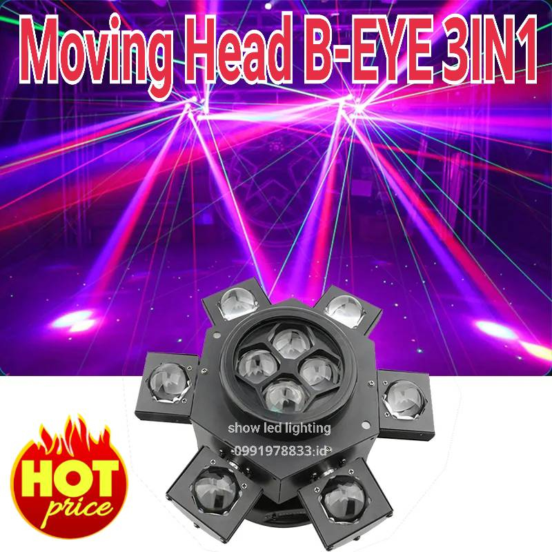 Moving Head B-EYE 3in1eyed 6led b-eye 4led 2laserไฟ LED มูฟวิ่งเฮด มูฟวิ่ง สไปเดอร์ ไฟเธค ไฟผับ ไฟเลเซอร์ ไฟดิ้สโก้เทค