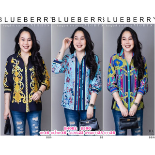 (อก46) B4002 BLUEBERRY NIGHTS เสื้อเชิ้ตแขนยาว ผ้าโพลีเอสเตอร์ผสมชีฟองเนื้อนุ่ม พิมพ์ลายทั้งตัวสวยคมชัด