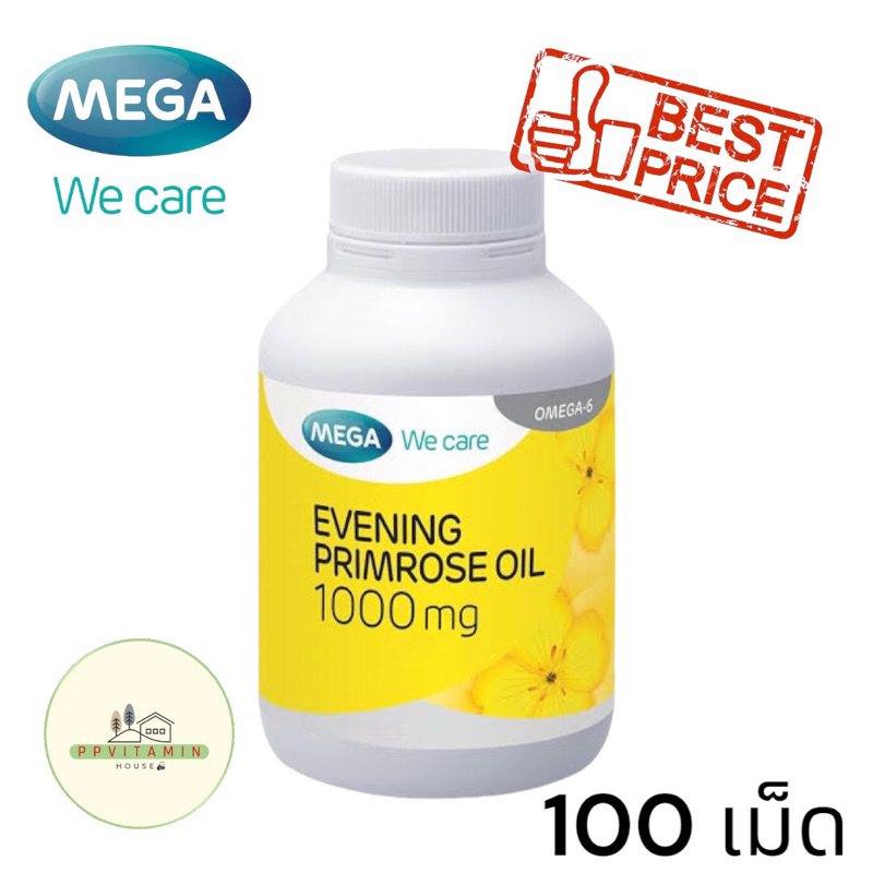 Mega Evening Primrose Oil 1000 MG 100 Capsules อาหารเสริมสำหรับคนหมดประจำเดือน และช่วยดูแลผิวพรรณ