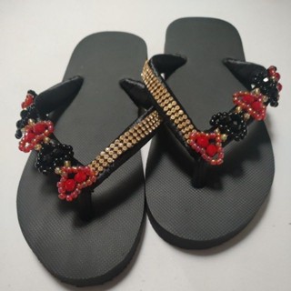 รองเท้าแตะฟองน้ำปักมุกรองเท้าแฮนด์เมดร้อยลูกปัดประดับเพชรลาย…