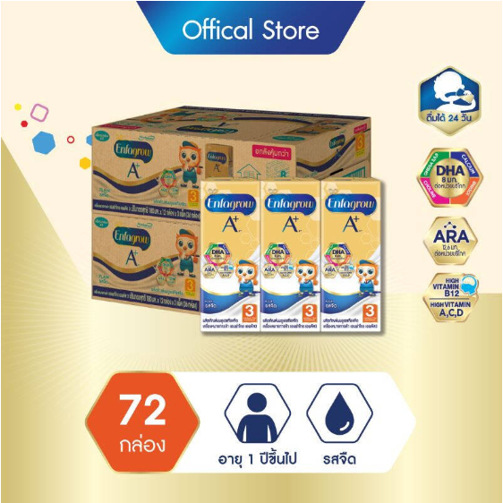 เอนฟาโกร เอพลัส สูตร 3 และ 4 รสจืด ขนาด ลังละ 36 กล่อง (x2ลัง) Enfagrow UHT 180 ml