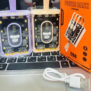 POWER BANK E98 แบตสำรอง CYBERPUNK BEAR 20000 mah พร้อม 3 สายชาร์จในตัว ชาร์จเร็ว  2.1a