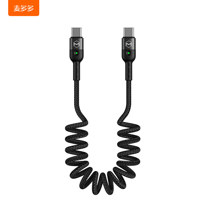 Mcdodo สายชาร์จเร็ว PD 60W (Type-c to Type-c) สายชาร์จสปริง ยืดหดได้ สัญญาณไฟ LED สายชาร์จในรถยนต์ สายชาร์จเร็ว ยืดสุดยาว 1.8 เมตร