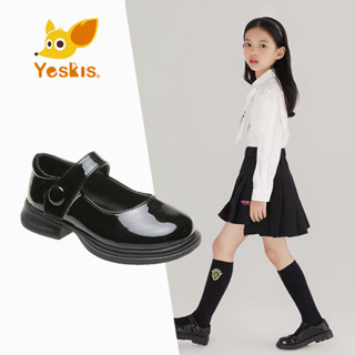 Yeskis】รองเท้าหนัง สีดํา แฟชั่นสําหรับเด็กผู้หญิง นักเรียน