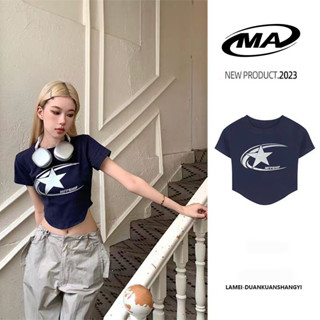 Manjusaka⭐️พร้อมส่ง⭐️Crop top เสื้อครอปท็อป คอกลม แขนสั้น y2k เสื้อยืดแขนสั้น สไตล์เกาหลี สําหรับผู้หญิง #58054