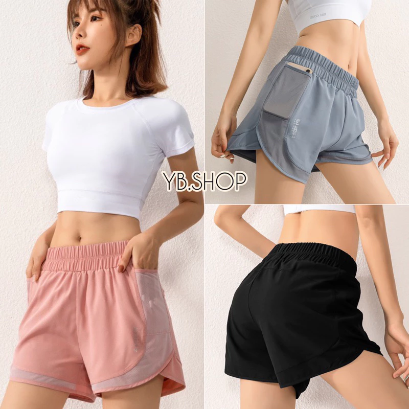 YB.Shop#dk602 กางเกงออกกำลังกายขาสั้น กางเกงออกกำลังกายผู้หญิง มีกระเป๋าข้าง มีซับใน ผ้าใส่สบาย