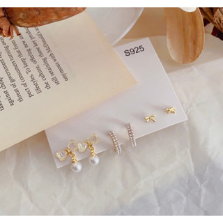 328-goodgift_station-bowknot pearl earrings set S925 silver needle ต่างหูเซ็ต ทุกแบบเป็นก้านเงิน 92.5