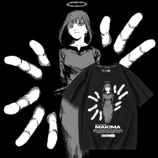 อะนิเมะญี่ปุ่น Chainsaw Man Makima พิมพ์หลวมผ้าฝ้ายแขนสั้นเสื้อยืดผู้ชายน้ำ