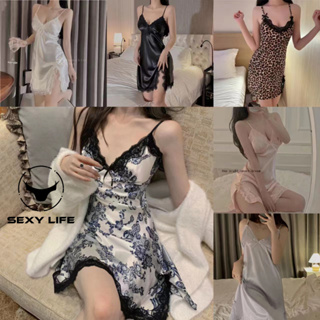 night dress  ชุดนอนจากจีน  ชุดนอนซาติน  ✨องค์ประกอบลูกไม้  เ…