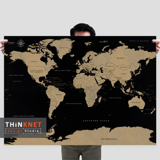 โปสเตอร์แผนที่โลกวินเทจ: โกลเด้น แบล็ก Vintage World Map: Golden Black