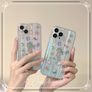 🔥สไตล์ใหม่🔥เคสไอโฟน iphone 11 14 Pro Max เล็กและสด ต้นมะพร้าว เลเซอร์ ป้องกันการตก เคส iphone 12 13 Pro Case for iPhone