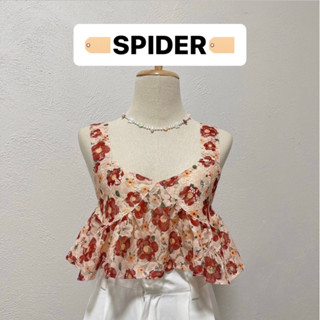 🌻SPIDER เสื้อกล้ามผูกหลัง ผ้าฉลุดอกไม้ หน้าอกมีซับ ภาพงานจริง เสื้อผ้าผู้หญิง