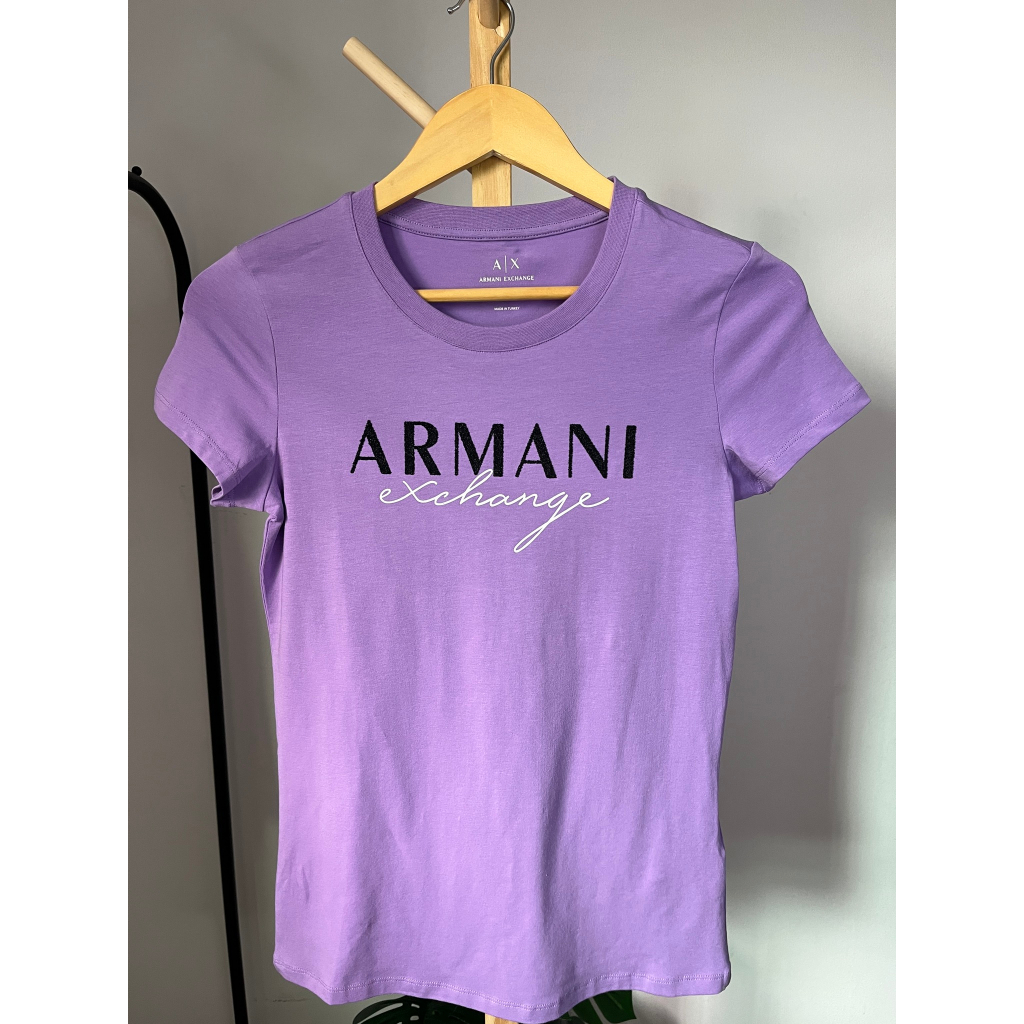 เสื้อยืดArmani Exchange " เสื้อยืดหญิงตัวหนังสือกลิตเตอร์ดำ ม่วง "งานArmani Exchange 100%