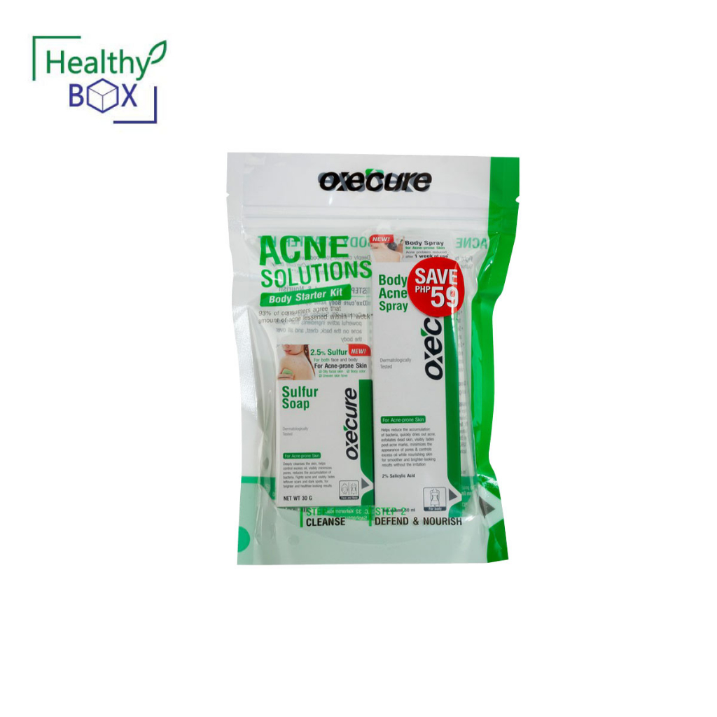 Oxecure Body Acne Spray 50 ml.+ Oxecure Sulfur Soap 30g. อ๊อกชีเคียว บอดี้ แอคเน่ สเปรย์ + อ๊อกชีเคี