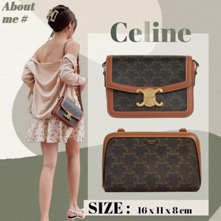 Hot Sale เซลีน Celine TRIOMPHE Arc de Triomphe กระเป๋าสะพายโซ่ CANVAS WOC Messenger Bag สุภาพสตรี