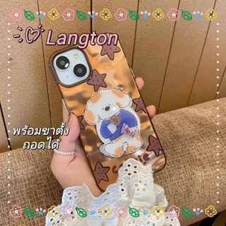 🌈Langton🌸ขอบเต็ม ป้องกันการหล่น iphone 11 14 pro max ขาตั้ง ถอดได้ การ์ตูน ลูกสุนัข ทอง น่ารัก case for iPhone 12 13