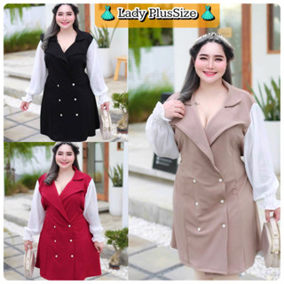 👗Lady Plussize 👗New‼️เดรสลายน่ารัก สาวอวบอ้วน Bigsize อก40-52”