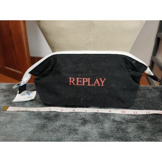 กระเป๋าผ้าสีดำขอบแข็งเปิดง่ายแบรนด์ replay Made In India มือสองญี่ปุ่นใหม่มาก