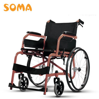 รถเข็นเหล็ก SOMA CHM-100-18*16  โครงสีน้ำตาล ล้อซี่ใหญ่ มีวงจับ เบาะดำ มีเบรคมือ