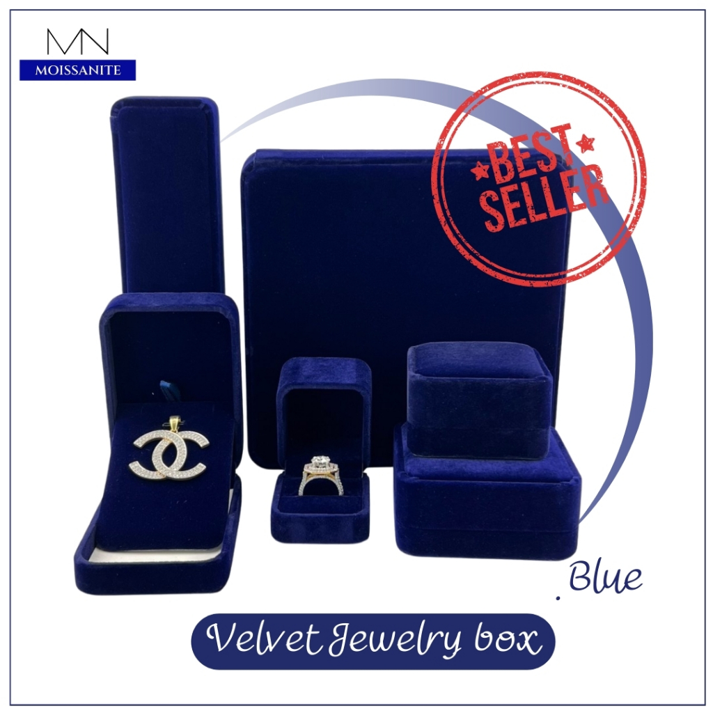 กล่องกำมะหยี่ Premium Jewelry Box สีน้ำเงิน  กล่องใส่เครื่องประดับ