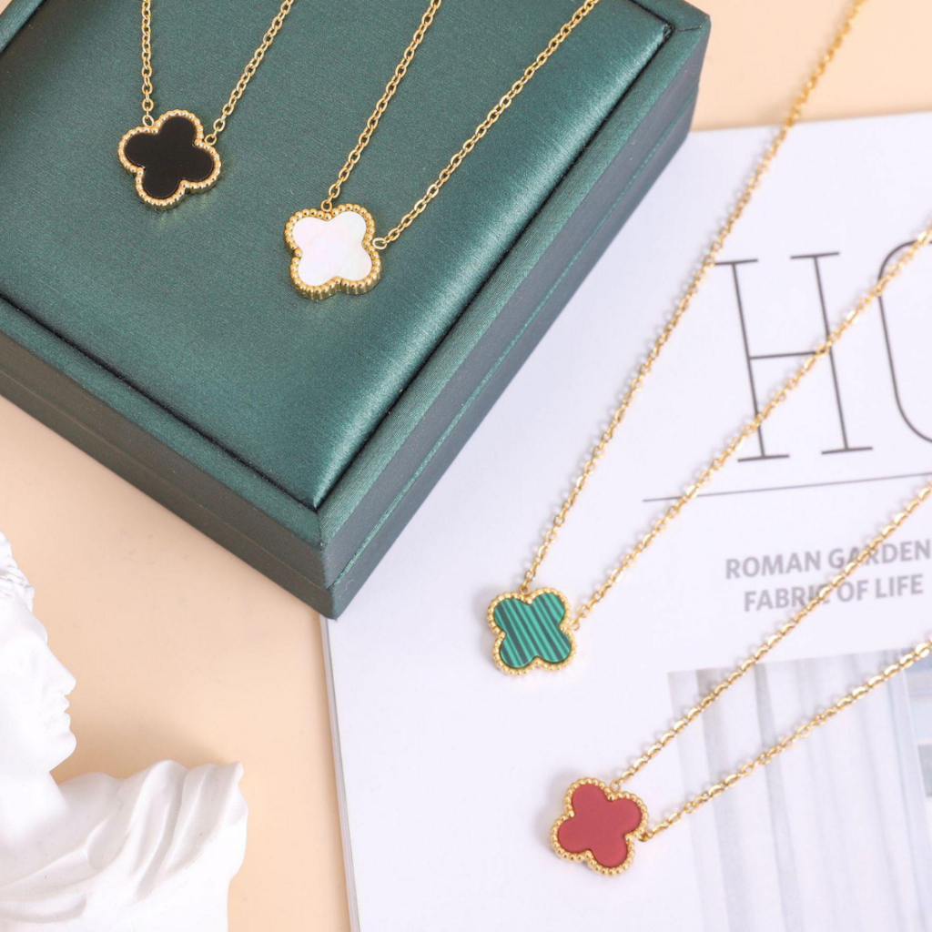 🍀ส่งฟรี🍀 HANAMONO สร้อยคอใบโคลฟเวอร์สี่แฉก Van Cleef 1:1 ใบโคลฟเวอร์ VCA สําหรับผู้หญิง