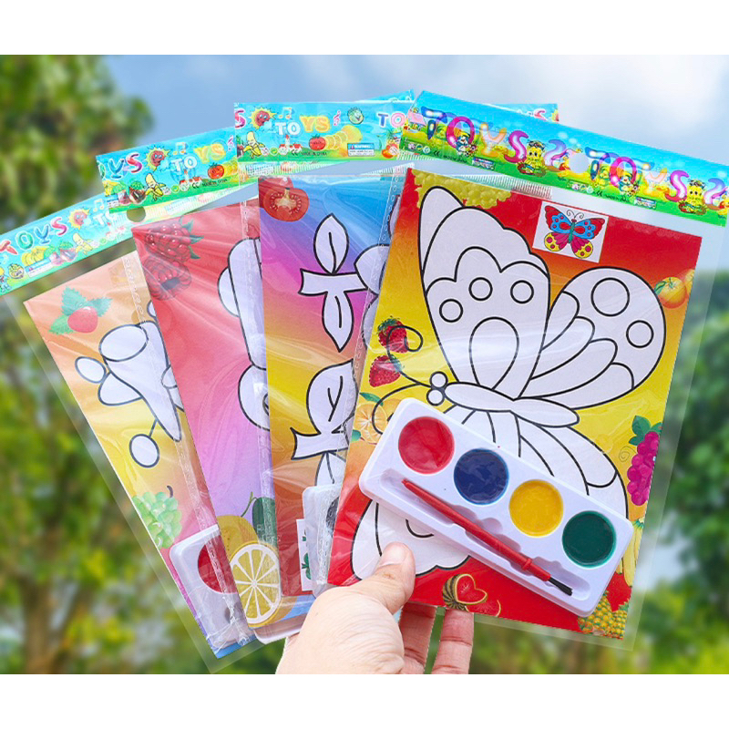 ชุดระบายสี2หน้า 1แผ่นพร้อมสีและพู่กัน พร้อมส่ง ภาพวาดระบายสี Diy