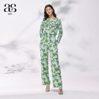 [asv pf23] Nadia Floral Pants กางเกงผู้หญิง ขายาว ทรงตรง ตกแต่งประเป๋าปะหน้า-หลัง แต่งเทปข้าง ผ้าลายดอกไม้