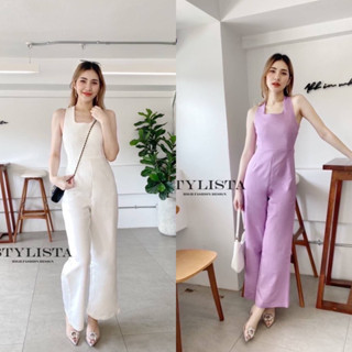 ♥️ M7 STYLISTA Jumpsuit จั๊มสูทขายาว สีขาว สีม่วง ไซส์ Xs-L