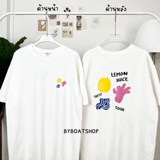 ✅พร้อมส่ง เสื้อยืด oversize สกรีนลายหน้า-หลัง lemon juice🍸✨ (ผ้าคอตตอน)