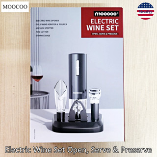 Moocoo® Electric Wine Set Open, Serve &amp; Preserve ชุดที่เปิดขวดไวน์ไฟฟ้าพร้อมฐานชาร์จ ที่เปิดไวน์