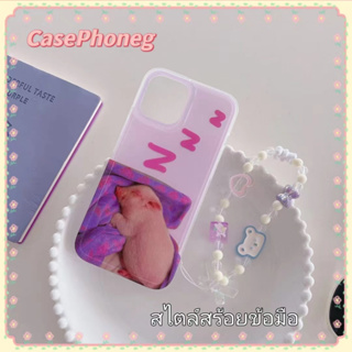 🍑CasePhoneg🍑ป้องกันการหล่น ขอบเต็ม สไตล์สร้อยข้อมือ iPhone 11 14 pro max การ์ตูน ลูกหมู น่ารัก case for iPhone 12 13