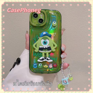 🍑CasePhoneg🍑ป้องกันการหล่น ขอบเต็ม สไตล์สร้อยข้อมือ iPhone 11 14 pro max การ์ตูน ไซคลอปส์ สีเขียว case for iPhone 12 13