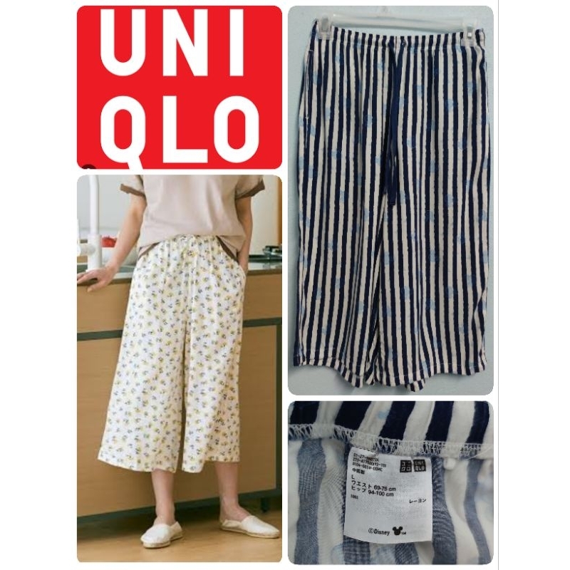 กางเกง Uniqlo collab Disney relaco 3/4 ผ้าเรย่อน มือสอง Size L