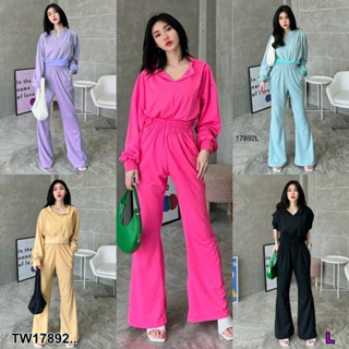 👗Pfashion [ส่งไวมาก🚛] P17892 Set 2 ชิ้น เสื้อแขนยาวทรงครอป จั้มแขน + กางเกงขายาว ..