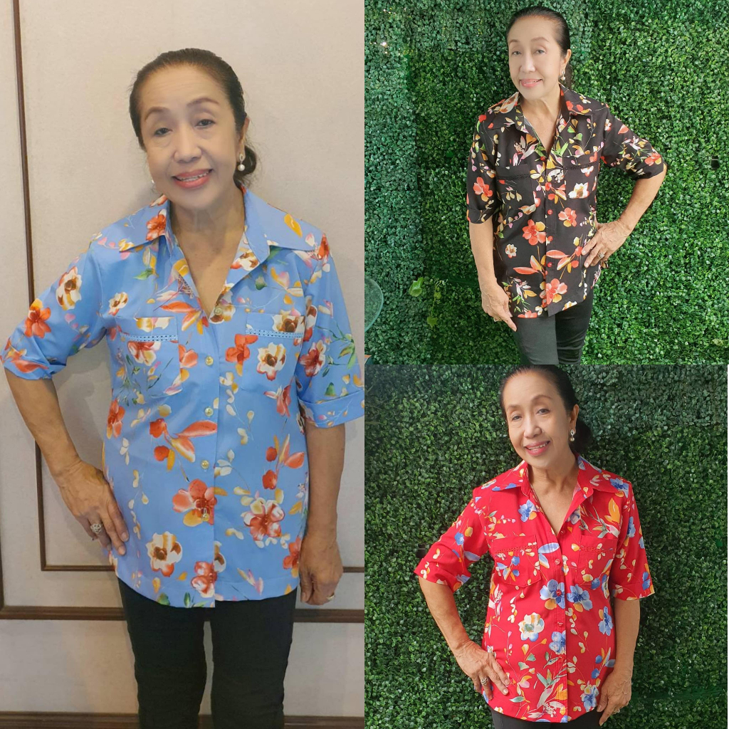 ส่งฟรี! เสื้อลายดอกผู้ใหญ่ เสื้อคนแก่คอเชิ้ตลายดอก ใส่อยู่บ้านไปเที่ยวได้หมด เสื้อสูงวัย 60-70 ก็ใส่ได้ เสื้อผู้ใหญ่หญิง