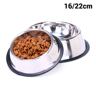 ชามอาหารสัตว์เลี้ยง	ชามอาหารหมา	Pet Stainless Dog Bowl  สำหรับใส่อาหาร ใส่น้ำ 16ซม. 22ซม. ขอบยางกันลื่น gensen